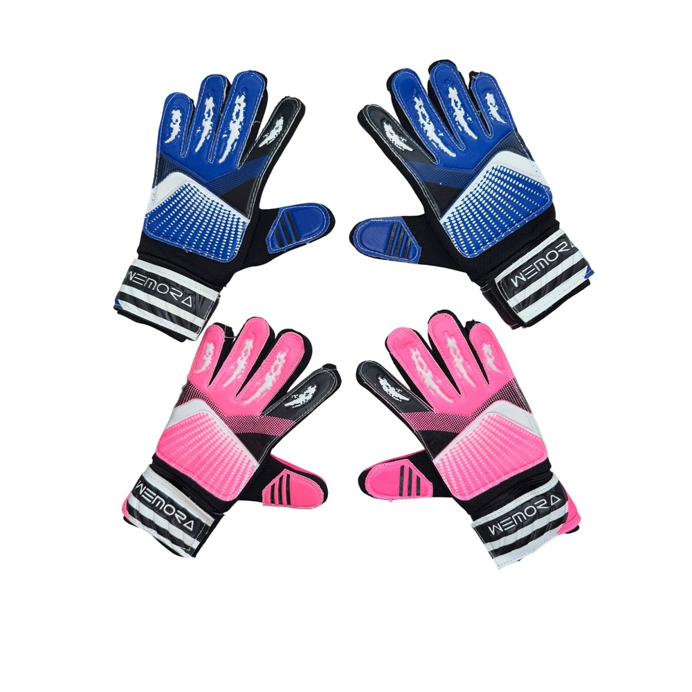 WEMORA Kids Soccer Goalie Gloves 2 Pair Bundle Blue Size 3 Pink Size 2 Youth